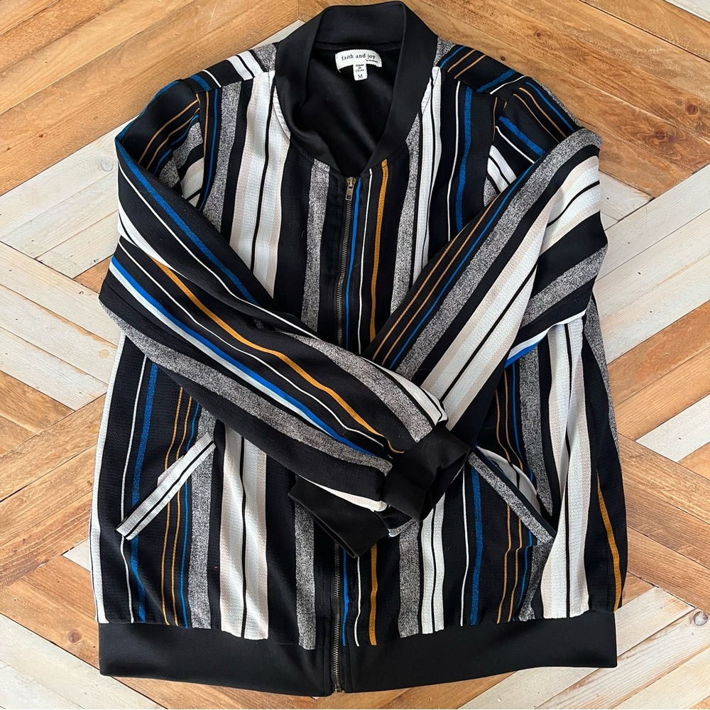 Striped Fabric Bomber Jacket Size Medium